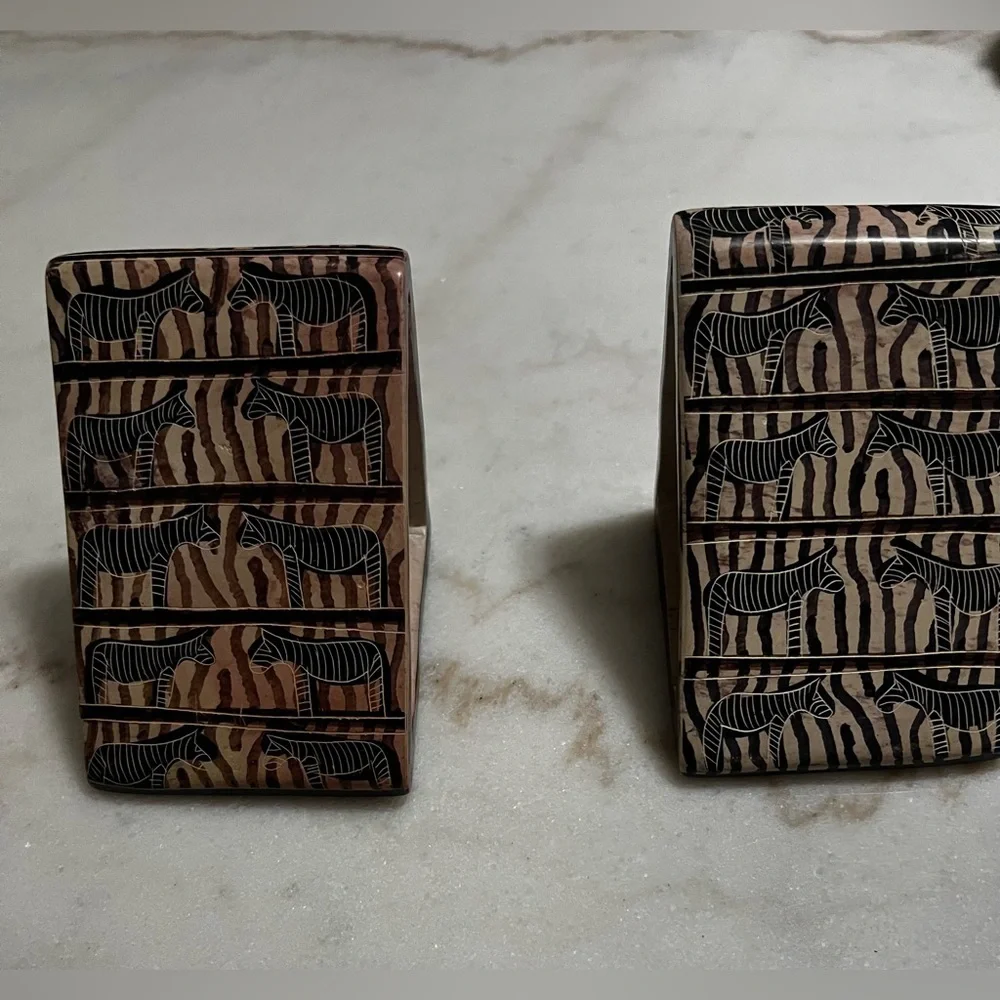 Pier 1 Hand Carved, Hand Painted Soapstone Zebra Bookend Pair